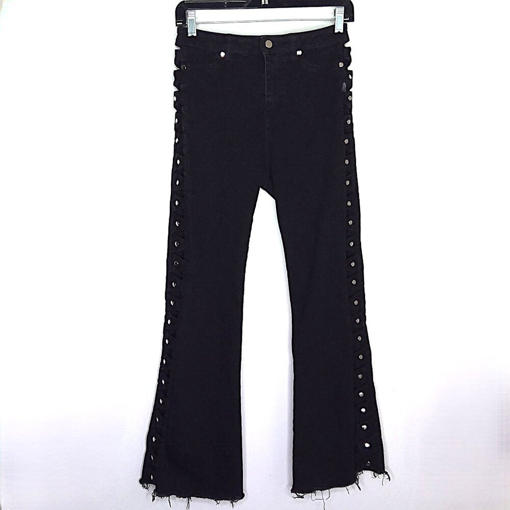 I Am Gia Black Elsi Jeans Y2K Cut Out Sides Flared Rock & Roll Stretch VGUC S